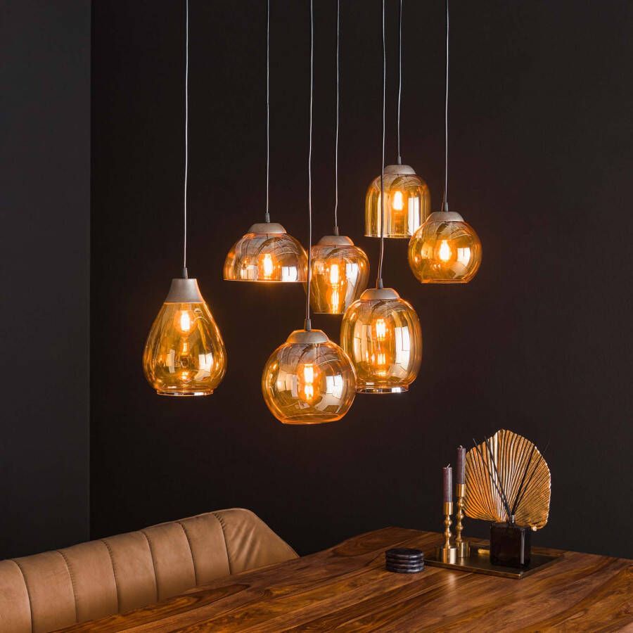 LifestyleFurn Hanglamp Francesco 7-lamps Glas Amber