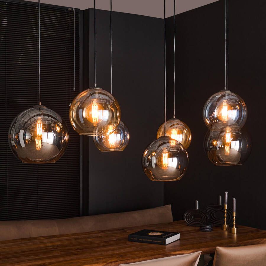 LifestyleFurn Hanglamp Willaim 7-lamps Glas Chroom Amber en Grijs