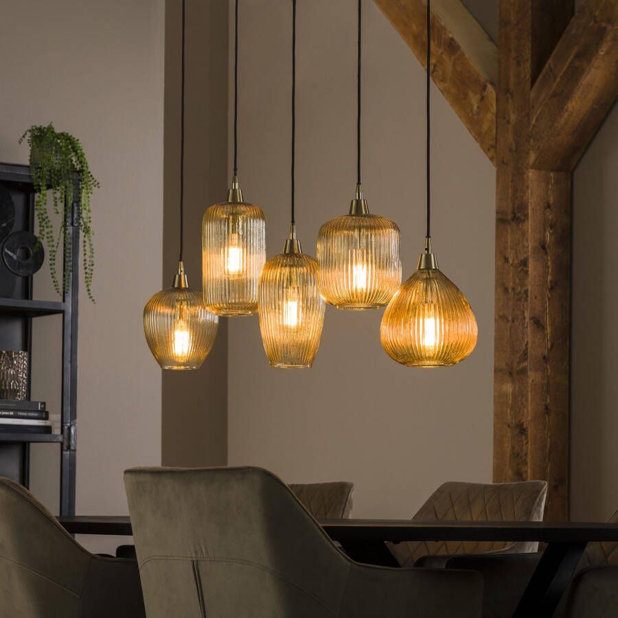 LifestyleFurn Hanglamp Zarek Glas 5-lamps Amber