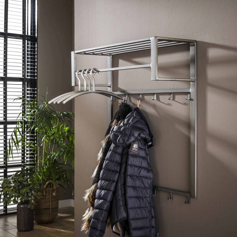 LifestyleFurn Industriële Kapstok Terry 80cm met 2 x 6 haken (excl. hangers) Zilver - Foto 3