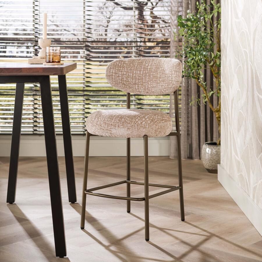 LifestyleFurn Barstoel Lawson Monti stof Zand Bruin (zithoogte 67cm)