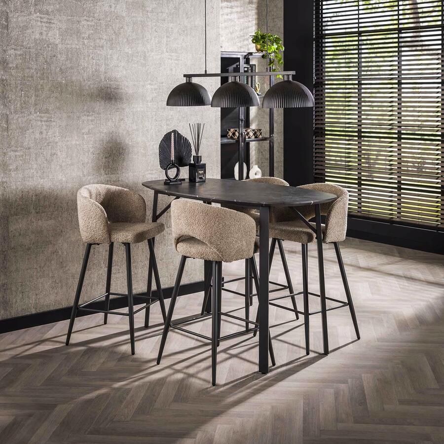 LifestyleFurn Deens Ovale Bartafel Debora Keramiek look 140 x 75cm 3D zwart bruin Ovaal