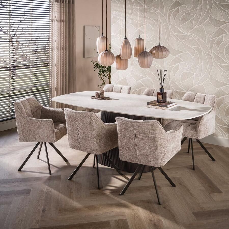 LifestyleFurn Deens Ovale Eettafel Akai Keramiek in Taj Mahal-look 215 x 105cm Bruin