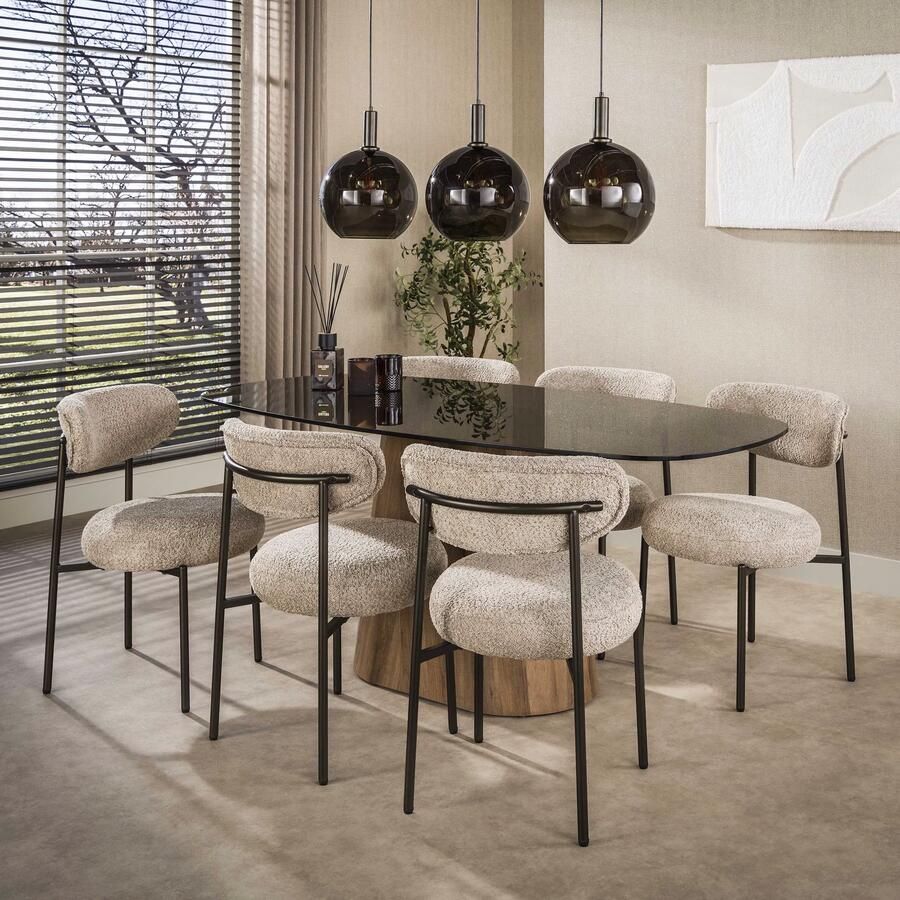 LifestyleFurn Deens Ovale Eettafel Kely Brons glas 180 x 90cm Bruin