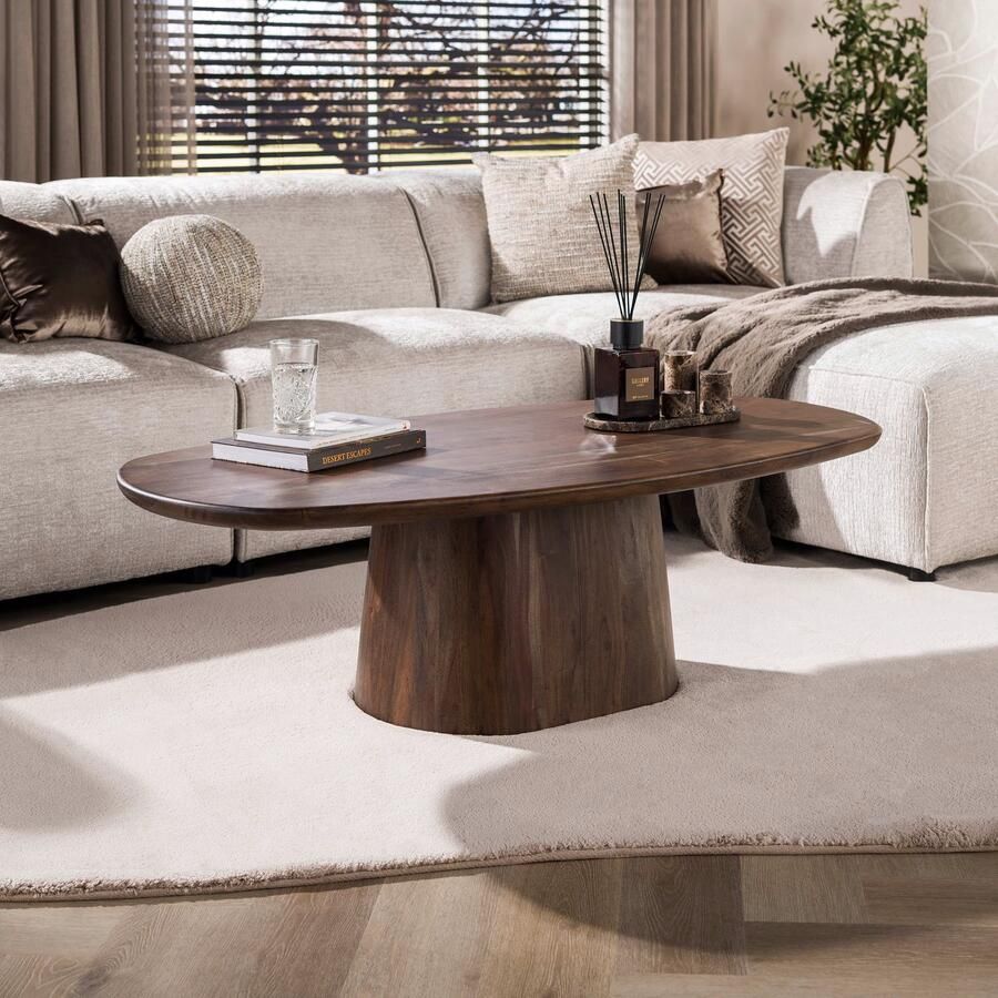 LifestyleFurn Deens Ovale Salontafel Marlise Acaciahout 135 x 70cm Bruin