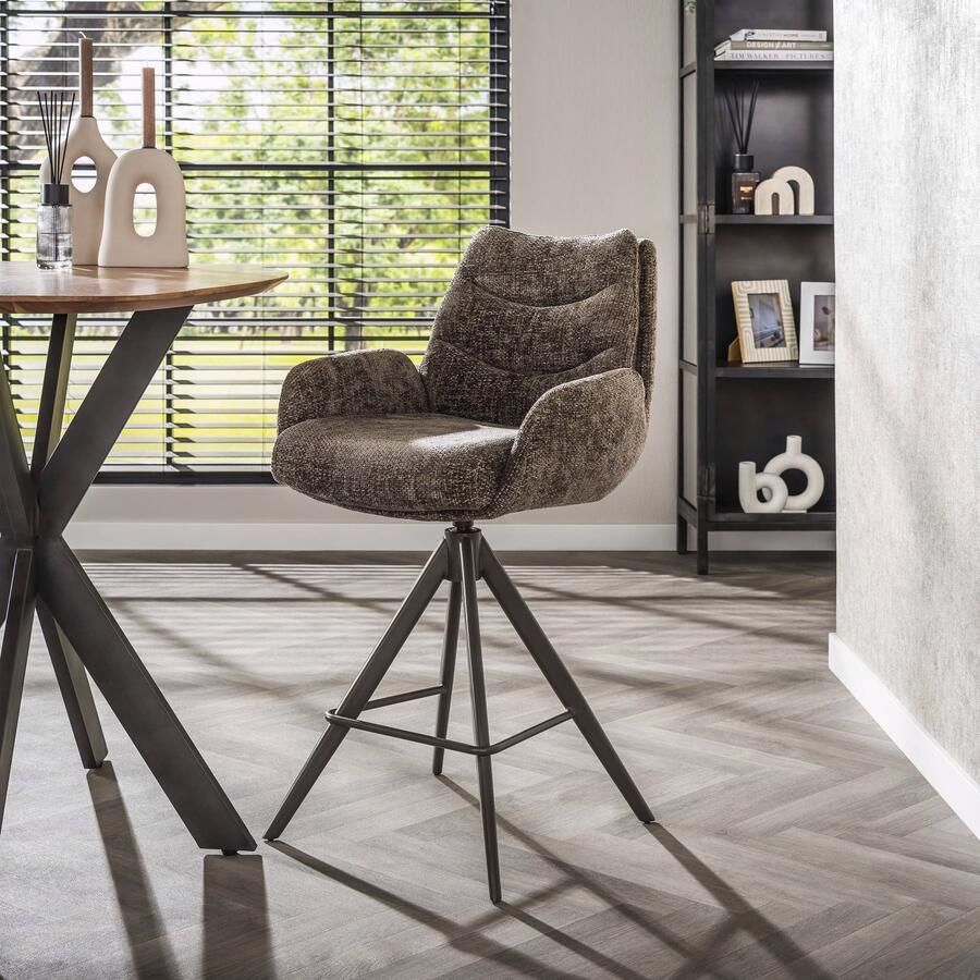 LifestyleFurn Draaibare Barstoel Kristee Chenille Taupe Bruin (zithoogte 67cm)