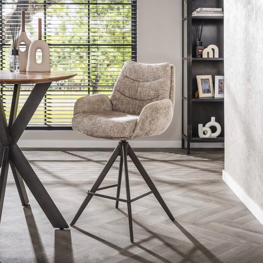 LifestyleFurn Draaibare Barstoel Kristee Chenille Zand Bruin (zithoogte 67cm)