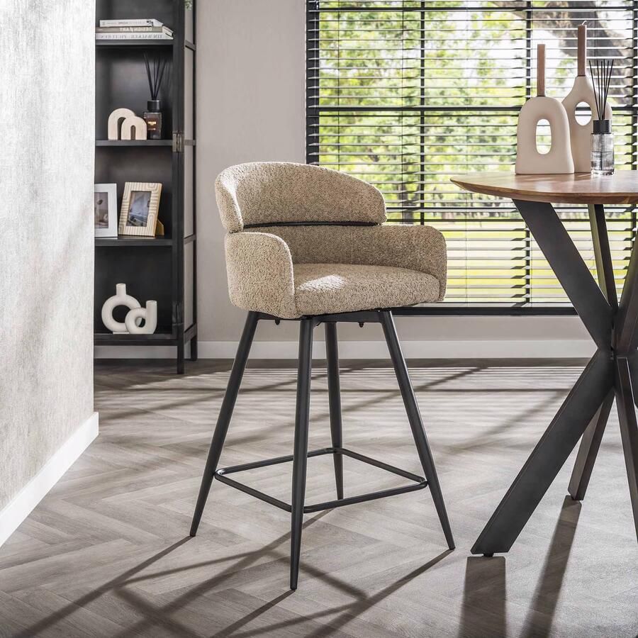 LifestyleFurn Draaibare Barstoel Shalandra Bouclé Zand (zithoogte 68cm)