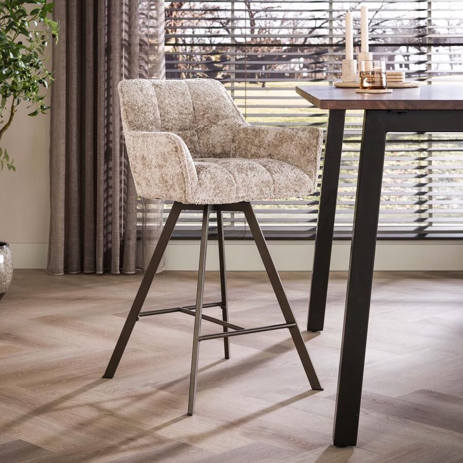 LifestyleFurn Draaibare Barstoel Thandie Alura stof Zand Bruin (zithoogte 69cm)