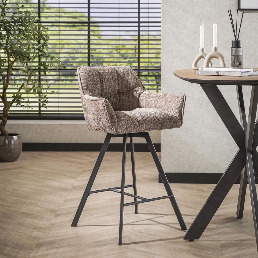 LifestyleFurn Draaibare Barstoel Thandie Rich stof Champagne (zithoogte 69cm)