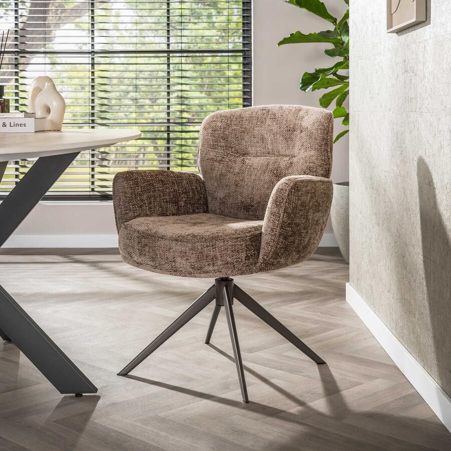 LifestyleFurn Draaibare Eetkamerstoel Laisa Chenille Champagne Bruin