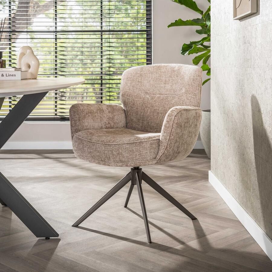 LifestyleFurn Draaibare Eetkamerstoel Laisa Chenille Zand Bruin