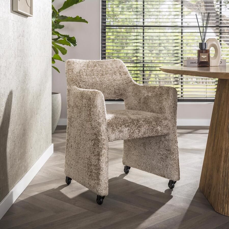 LifestyleFurn Draaibare Eetkamerstoel op wielen Elita Alura stof Zand