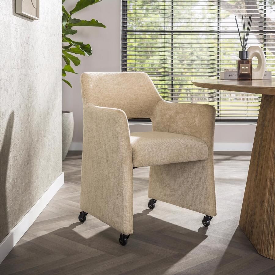 LifestyleFurn Draaibare Eetkamerstoel op wielen Elita Jaroq stof Zand