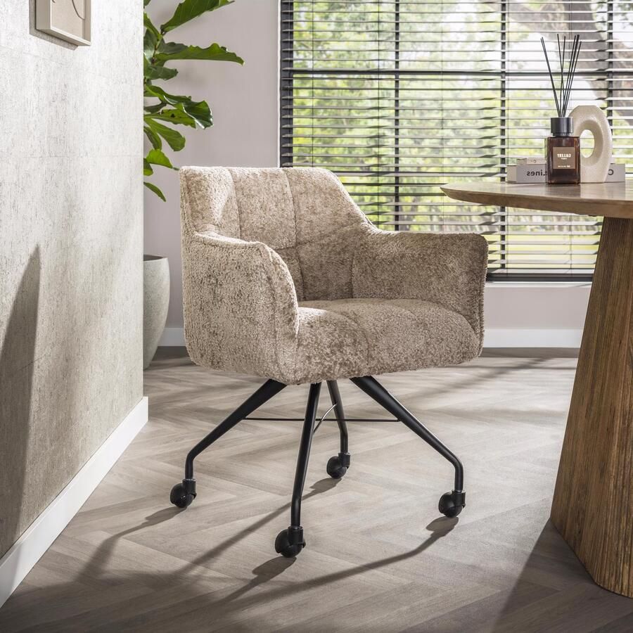 LifestyleFurn Draaibare Eetkamerstoel op wielen Thandie Alura stof Zand