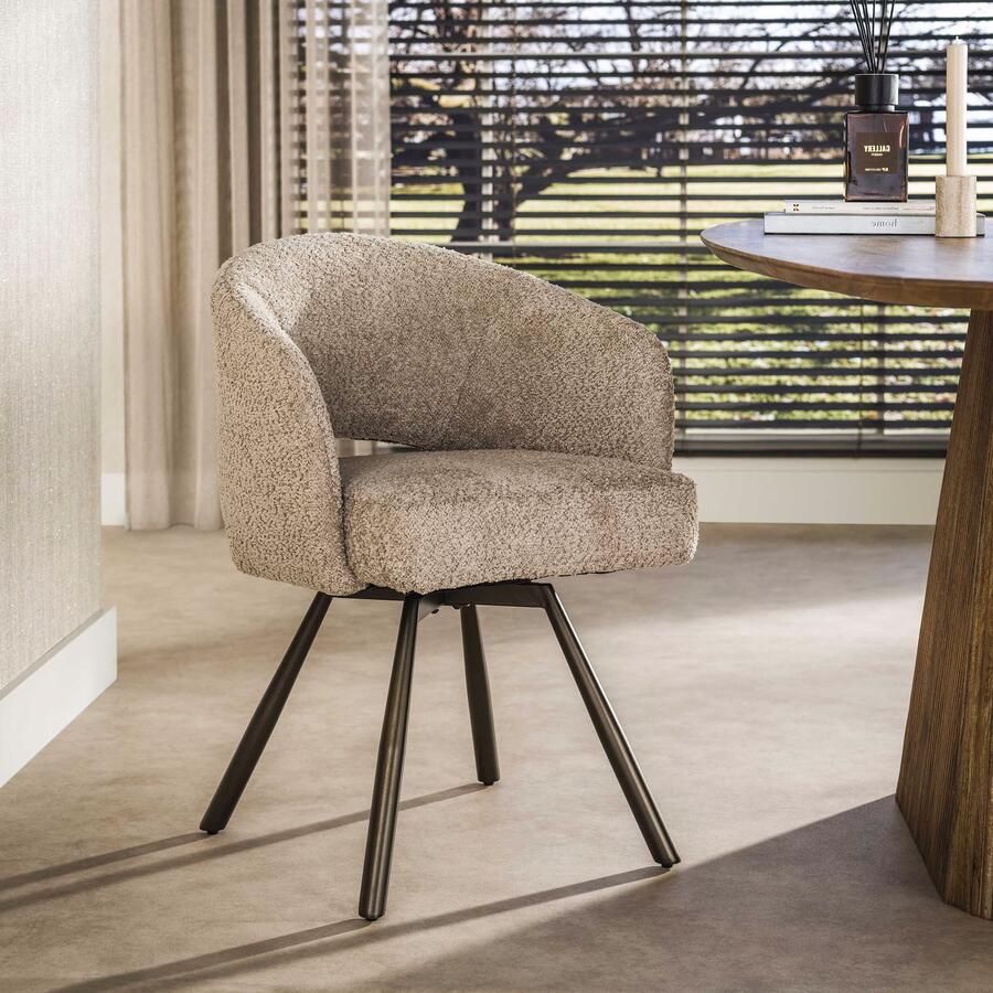 LifestyleFurn Draaibare Eetkamerstoel Shakemia Bouclé Zand Bruin