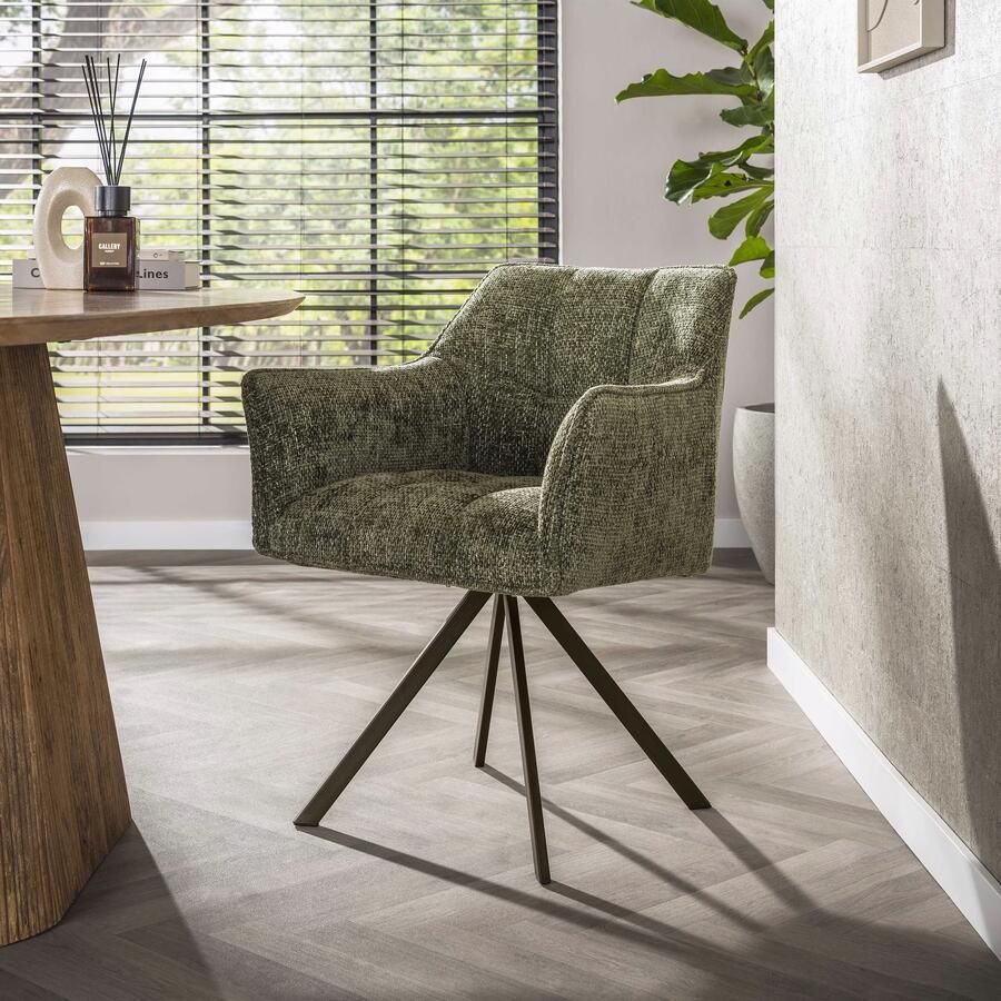 LifestyleFurn Draaibare Eetkamerstoel Thandie Hoven stof en bruin staal Groen