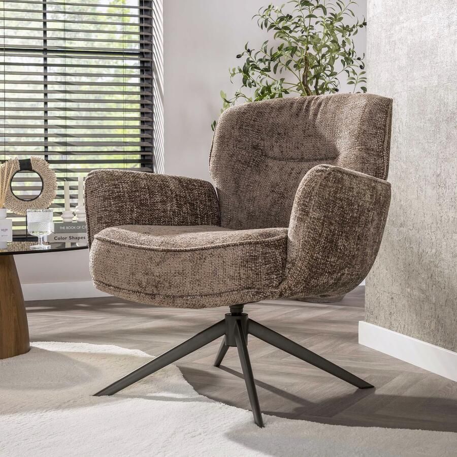 LifestyleFurn Draauifauteuil Laisa Chenille Champagne Bruin