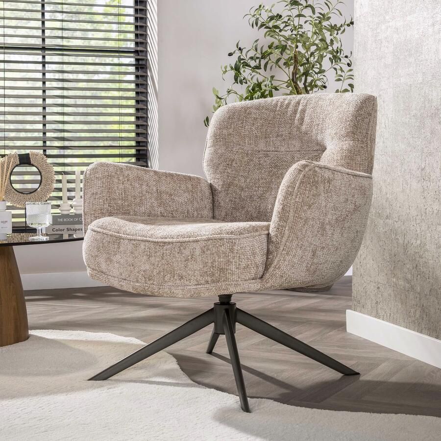 LifestyleFurn Draauifauteuil Laisa Chenille Zand Bruin