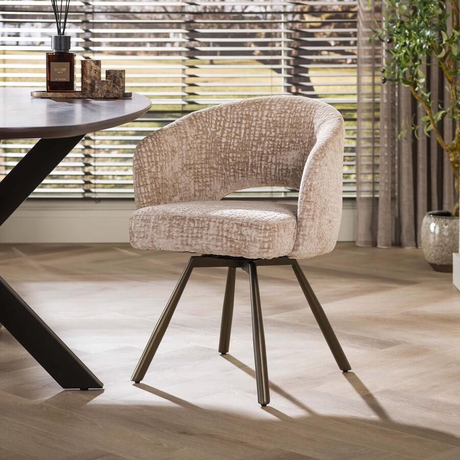LifestyleFurn Eetkamerstoel Aiden Chenille & Metaal Zand