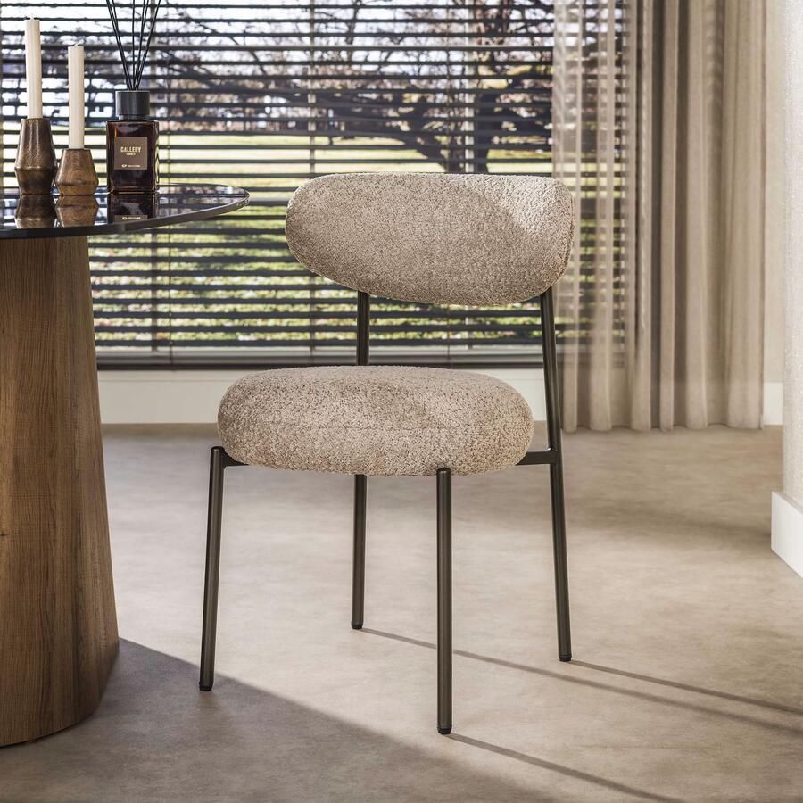 LifestyleFurn Eetkamerstoel Lawson Bouclé Zand Bruin