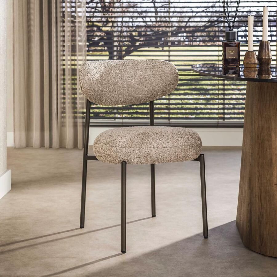 LifestyleFurn Eetkamerstoel Lawson Bouclé Zand Bruin