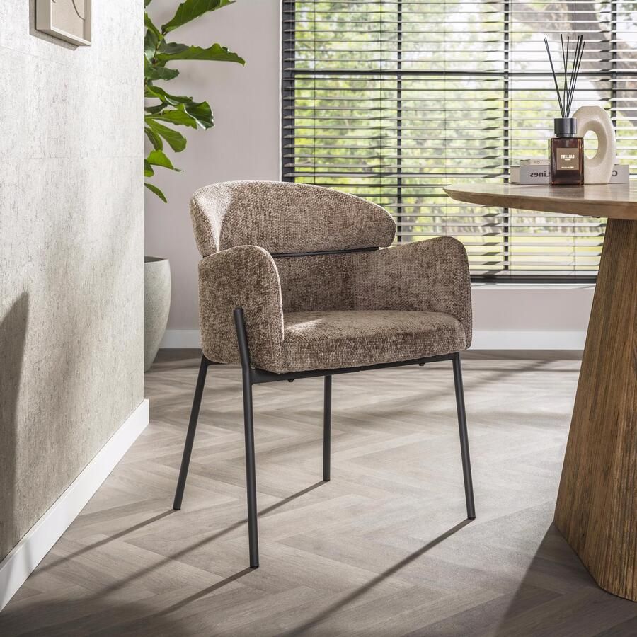 LifestyleFurn Eetkamerstoel Shallen Geweven stof Champagne