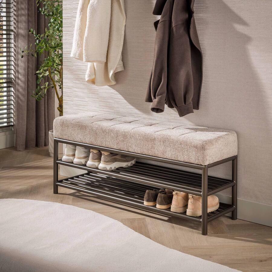 LifestyleFurn Halbankje Markita Met schoenenrek 125cm Drift Brown