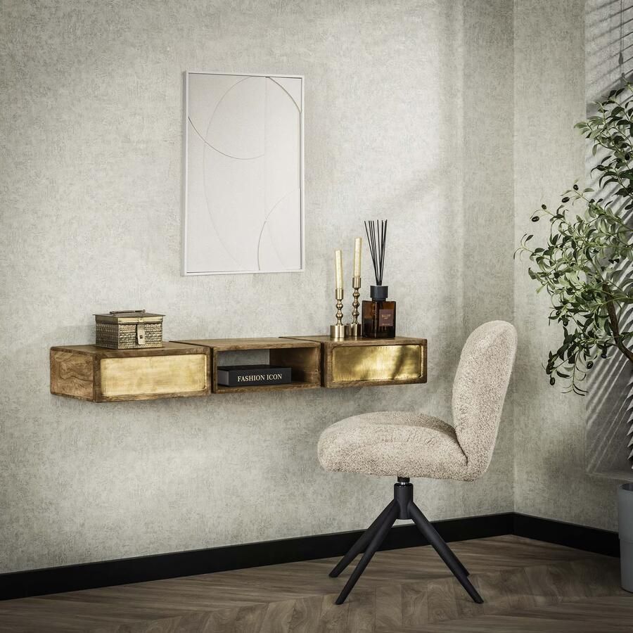LifestyleFurn Hangende Kaptafel Renée Mangohout en brass 123 x 30cm Massief mango zwart