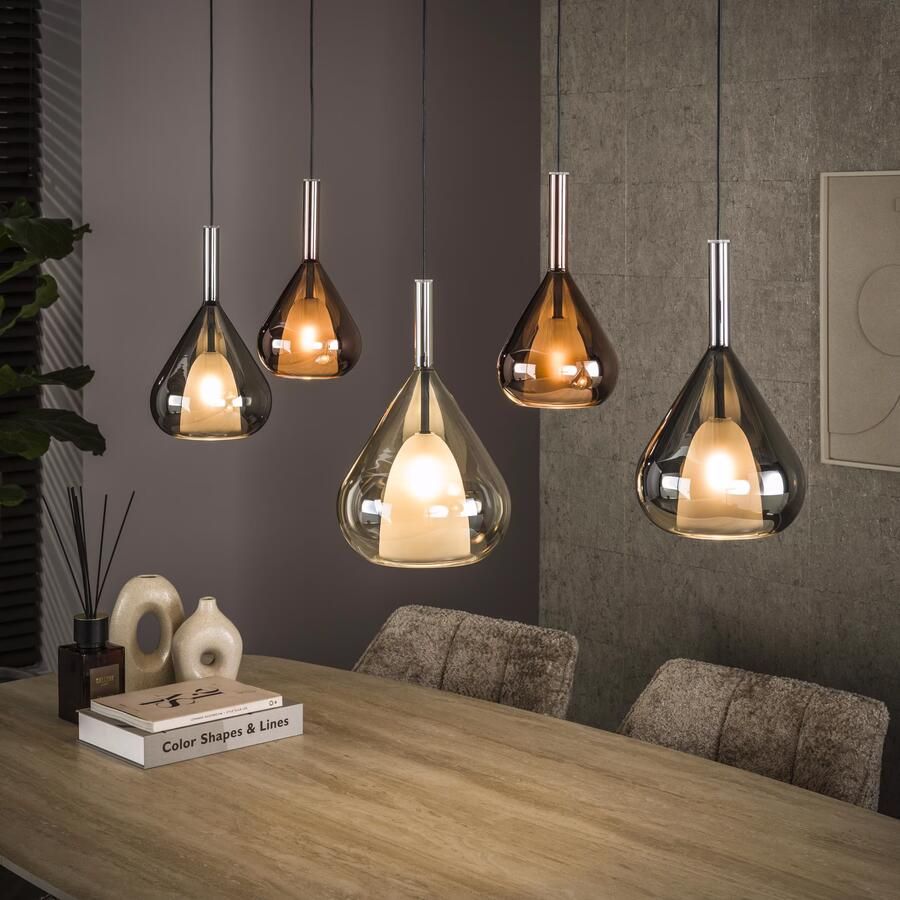 LifestyleFurn Hanglamp Artemio Glas 5-lamps Bruin