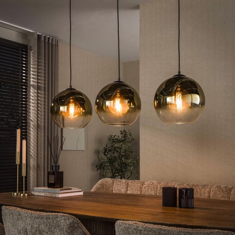 LifestyleFurn Hanglamp Bubble Shaded Met 3 smoke-glas bollen Goud
