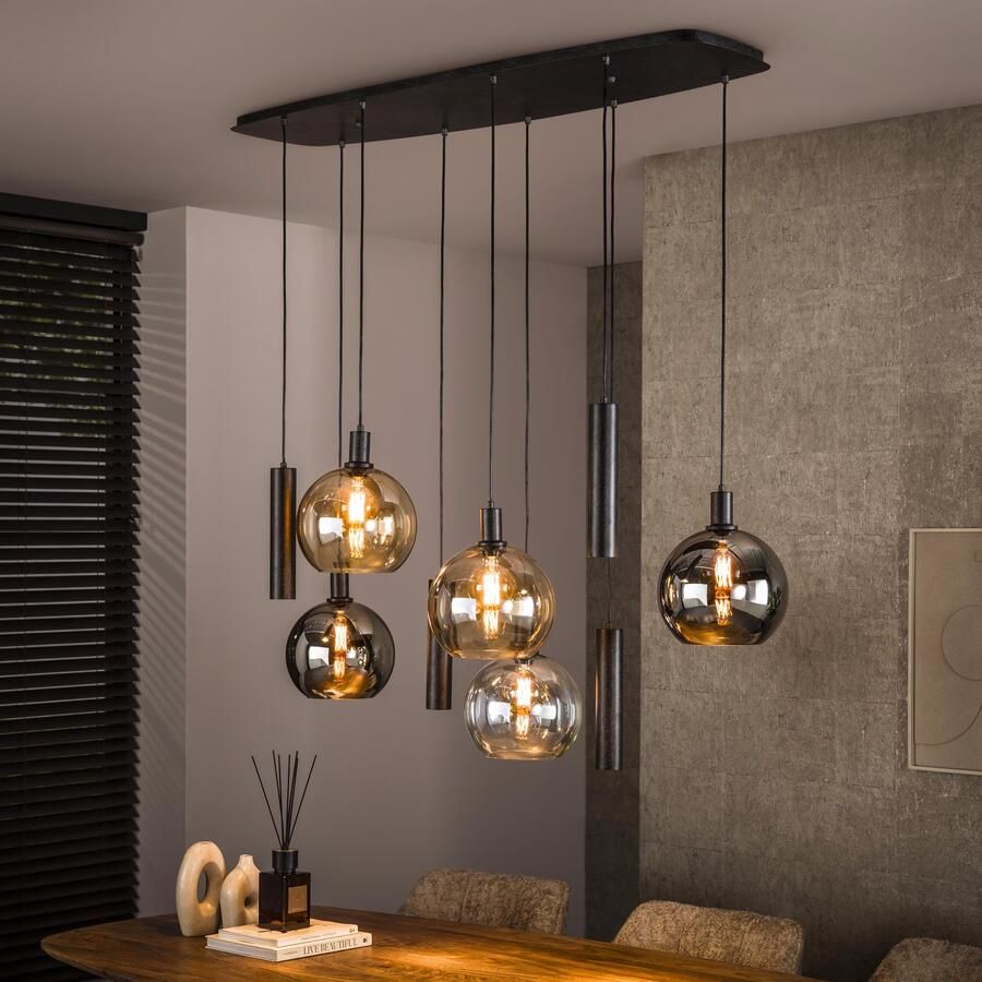 LifestyleFurn Hanglamp Carley Glas en metaal 5+4-lamps Bruin