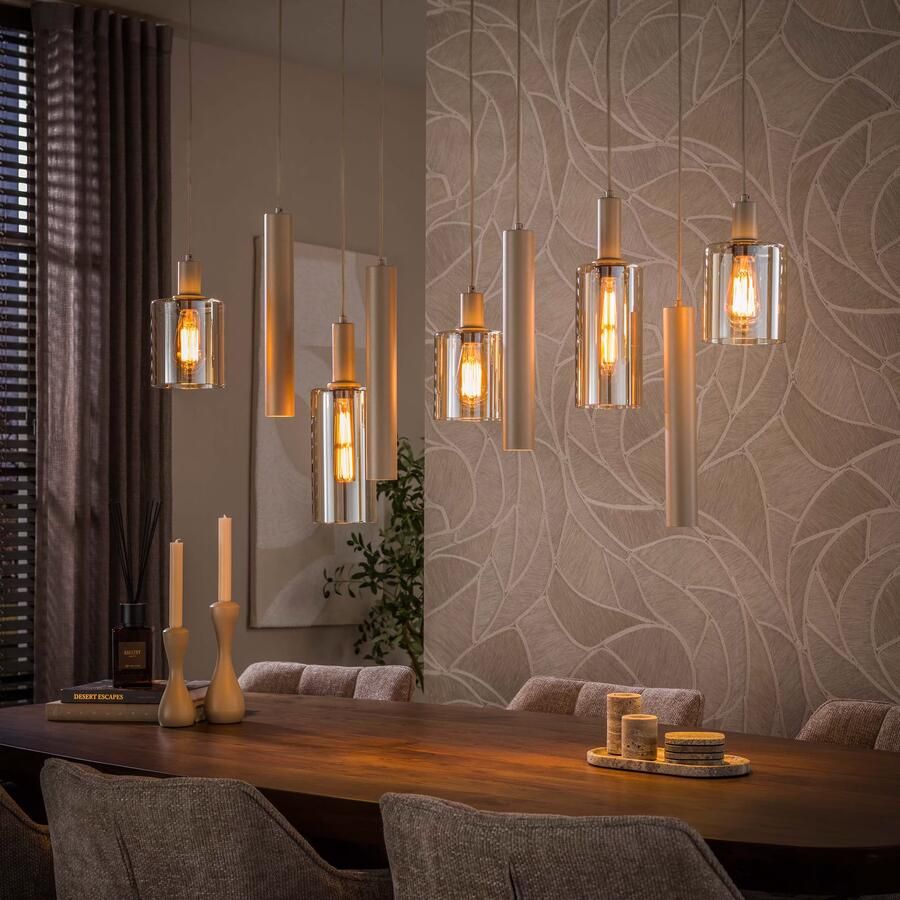 LifestyleFurn Hanglamp Deatra 5+4-lamps Amber Beige