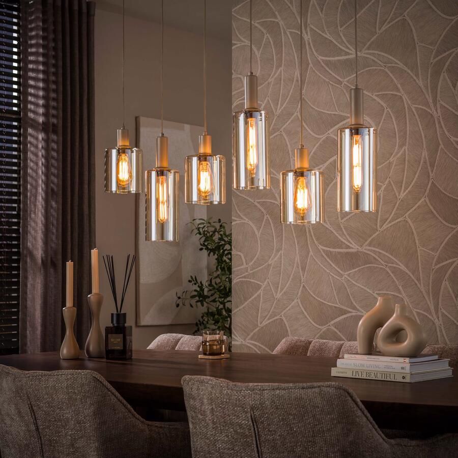 LifestyleFurn Hanglamp Deatra 6-lamps Amber Beige