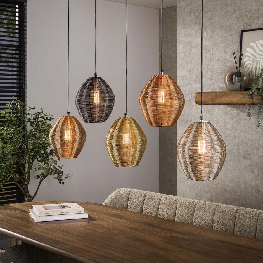 LifestyleFurn Hanglamp Dijon Web mix 5-lamps Mat nikkel mix color