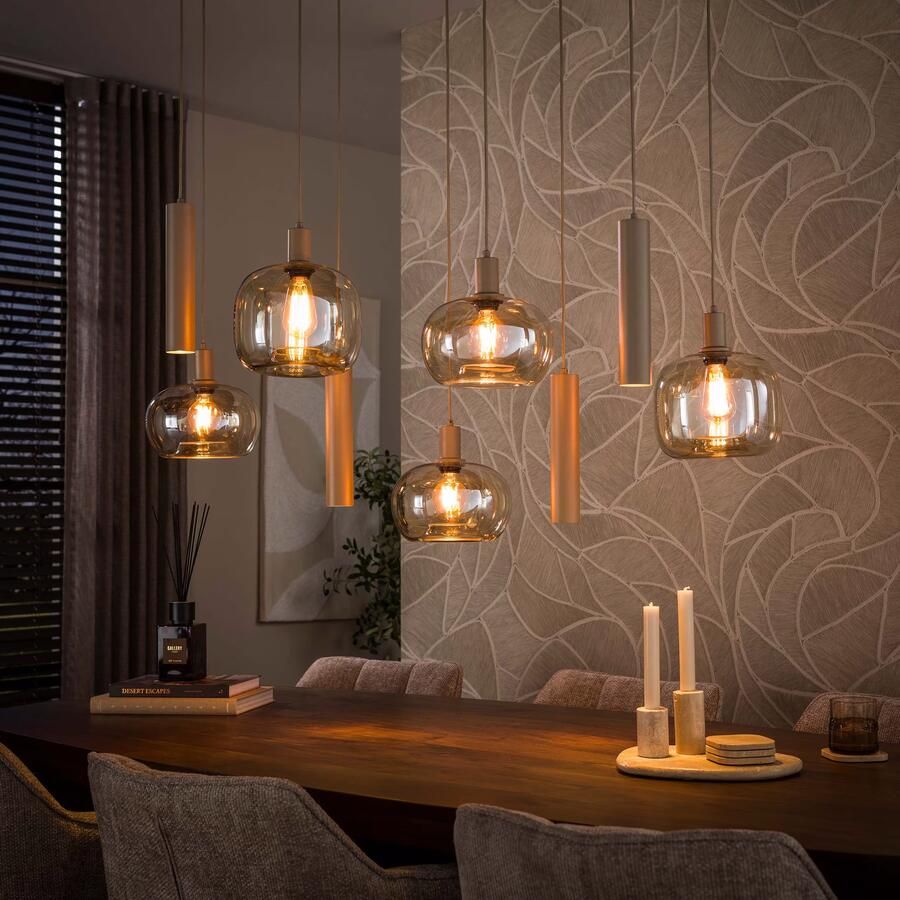 LifestyleFurn Hanglamp Faiga 5+4-lamps Amber Beige