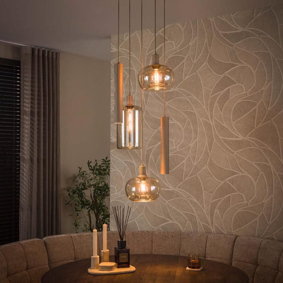 LifestyleFurn Hanglamp Faiga Glas en beige metaal 5-lamps getrapt