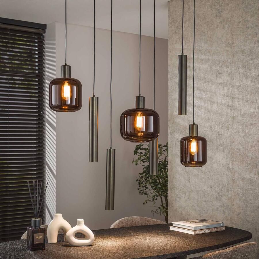 LifestyleFurn Hanglamp Gill 4+3-lamps Sienna brown