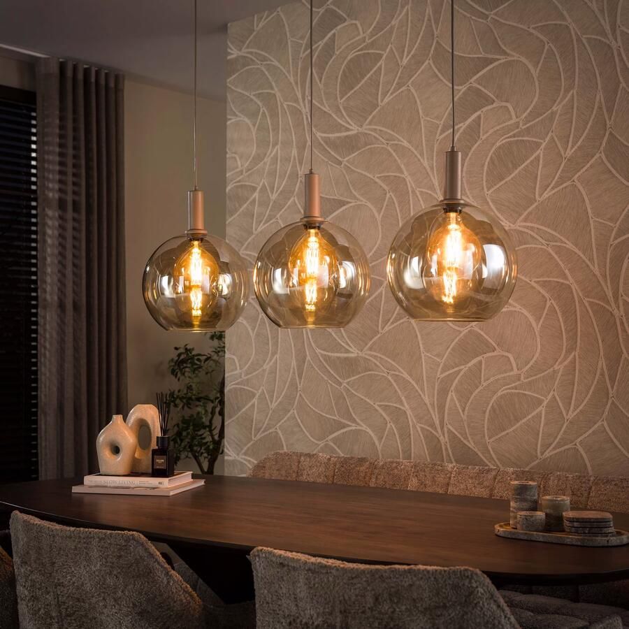 LifestyleFurn Hanglamp Janetta Glas 3-lamps Beige