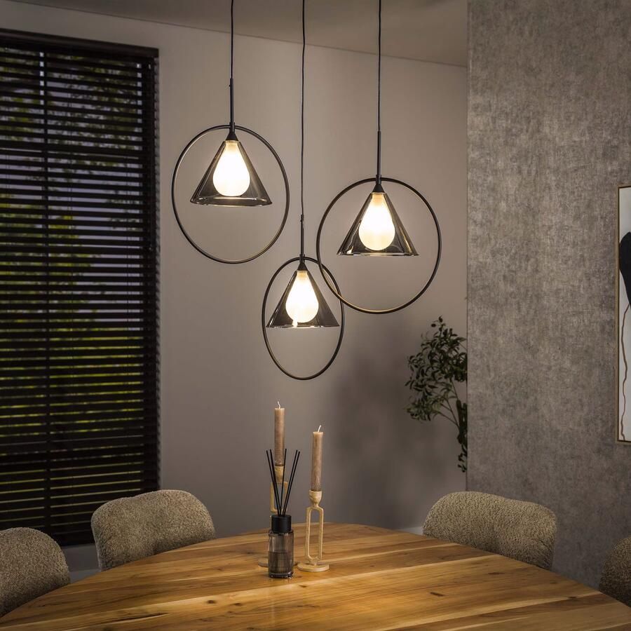LifestyleFurn Hanglamp Jordie Smoke glas 3-lamps Smoke grey glas