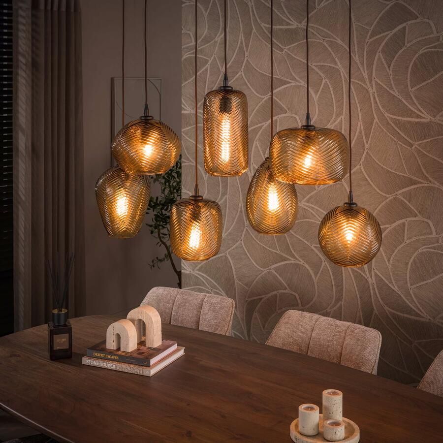 LifestyleFurn Hanglamp Ramond 4+3-lamps Smoke bruin