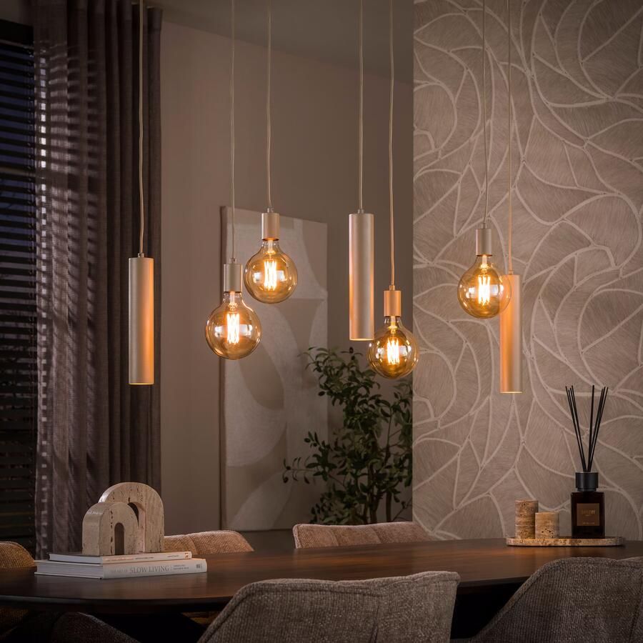 LifestyleFurn Hanglamp Rayland 4+3-lamps Amber Beige