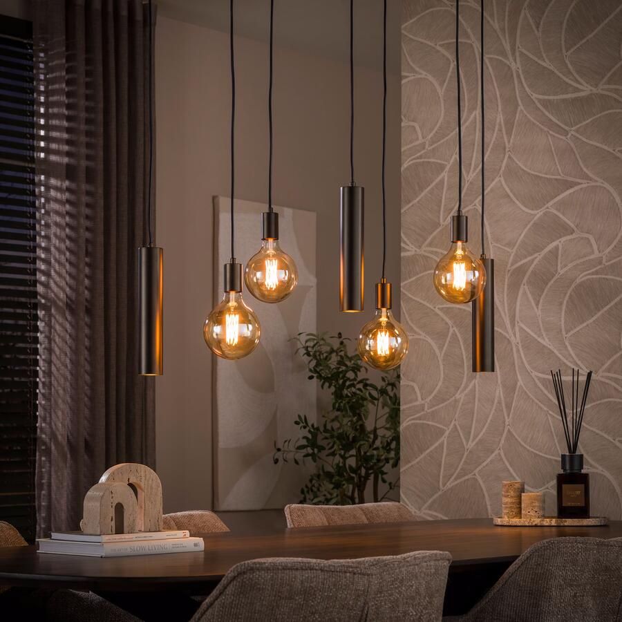 LifestyleFurn Hanglamp Rayland 4+3-lamps Bruin
