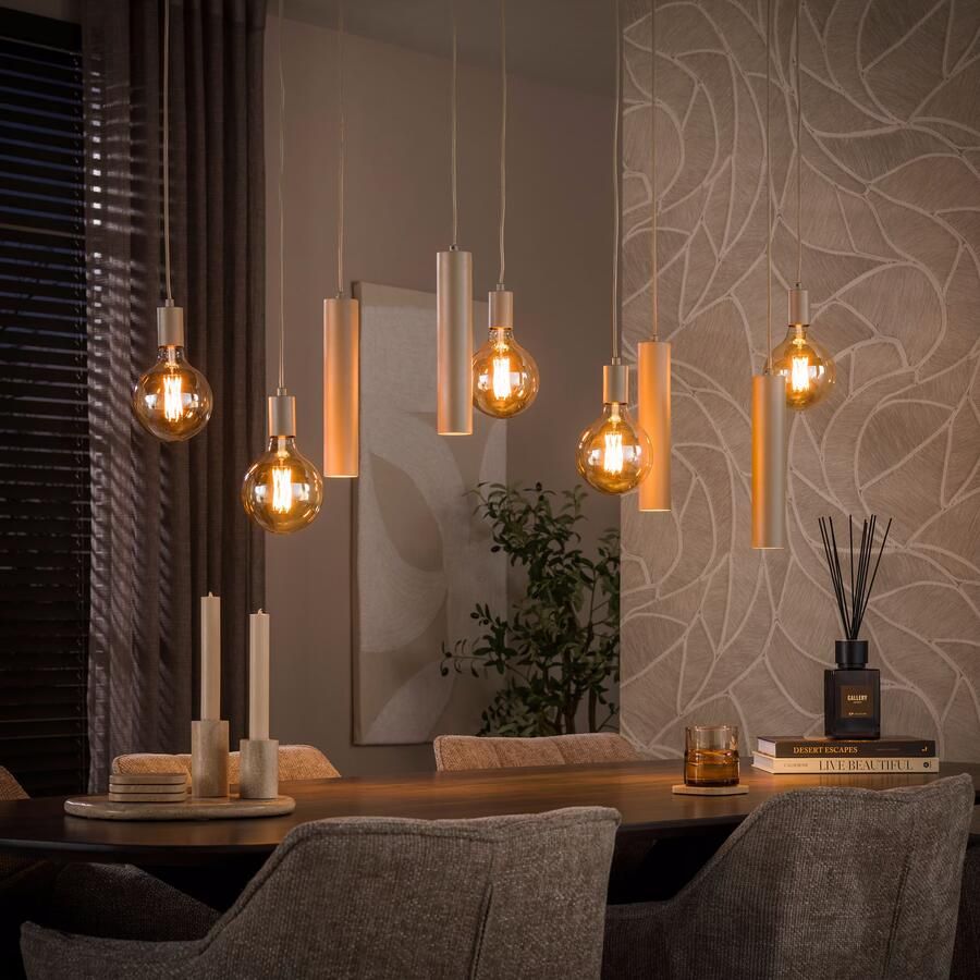 LifestyleFurn Hanglamp Rayland 5+4-lamps Amber Beige