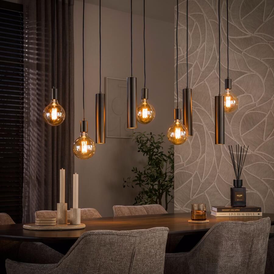 LifestyleFurn Hanglamp Rayland 5+4-lamps Bruin
