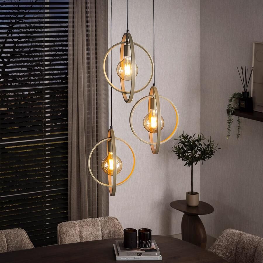 LifestyleFurn Hanglamp Tricia 3-lamps getrapt Beige