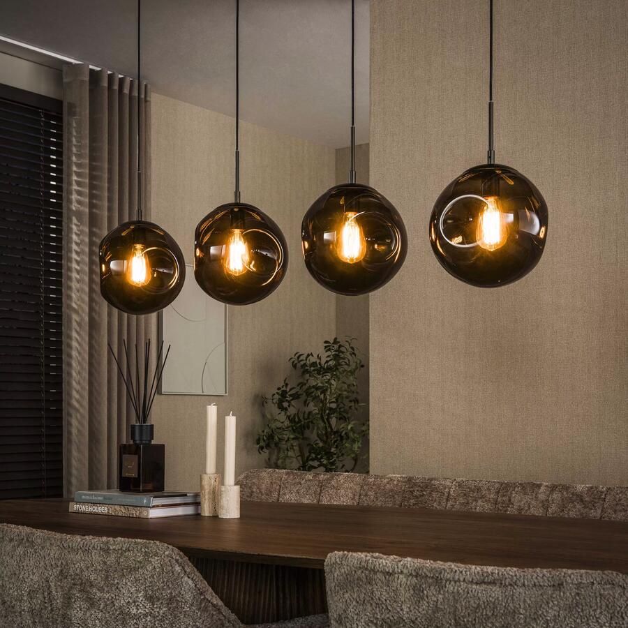 LifestyleFurn Hanglamp Yair Glas 4-lamps Sienna Bruin