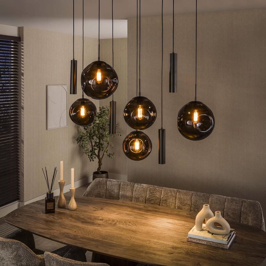 LifestyleFurn Hanglamp Yair Glas 5+4-lamps Sienna Bruin