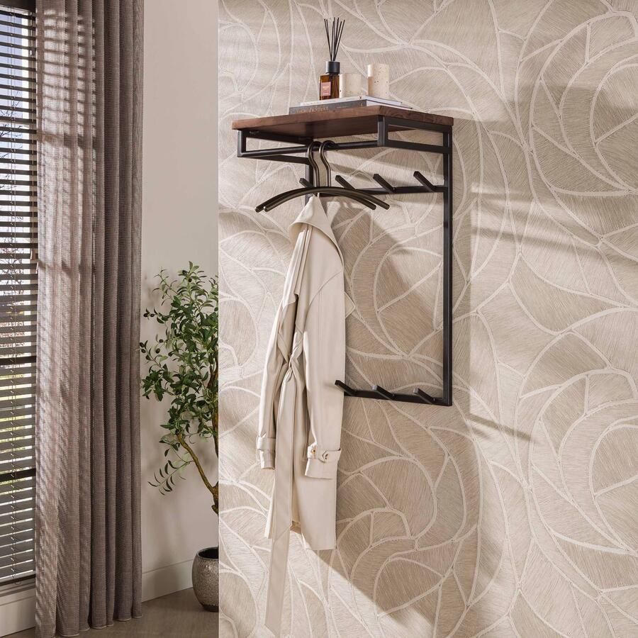 LifestyleFurn Kapstok Kelsie Acaciahout Met 8 haken Bruin (excl. kledinghangers)