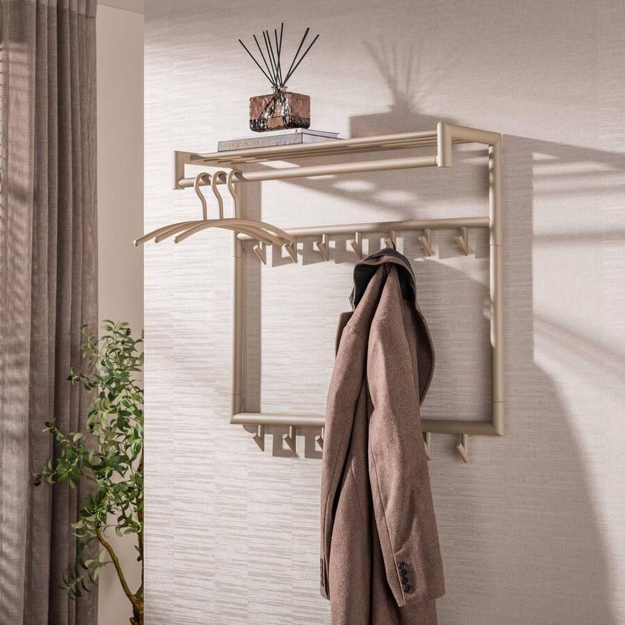 LifestyleFurn Kapstok Letica Met 20 haken en plank Beige